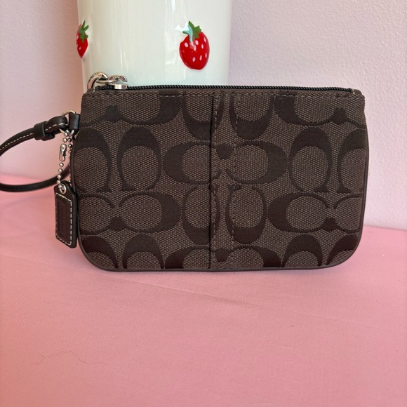 Coach Signature Brown Wristlet - Picture 1 of 3